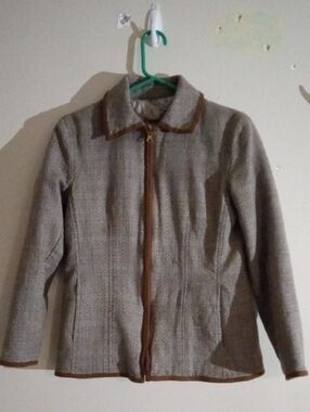 Harve Benard Taupe Plaid Zip-Up Blazer Reversible with Full Zip
